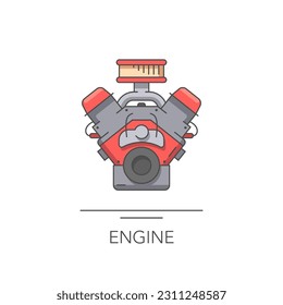 Automotoren-Symbol. Benzin- oder Dieselmotor. Umrissfarbenes Symbol auf Weiß. Vektorgrafik