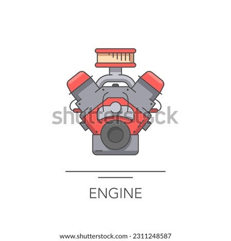 Car engine icon. Gasoline or diesel motor. Outline colorful icon on white. Vector illustration