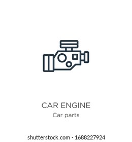 Car engine icon. Thin linear car engine outline icon isolated on white background from car parts collection. Line vector sign, symbol for web and mobile