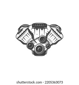 Car Engine Icon. Vector Isolated Automobile Internal Combustion Engine Motor