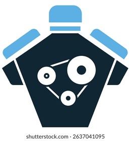 Car engine icon vector for mechanical systems, auto repair, and power unit concept. Ideal for service apps, garage branding, and automotive performance visuals.