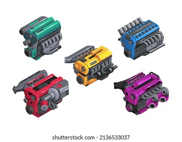 Premium Vector  Set of engines of different levels on white background car  engine in isometry detailed 3d engine