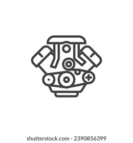 Car engine line icon. linear style sign for mobile concept and web design. Car engine with belt outline vector icon. Motor symbol, logo illustration. Vector graphics