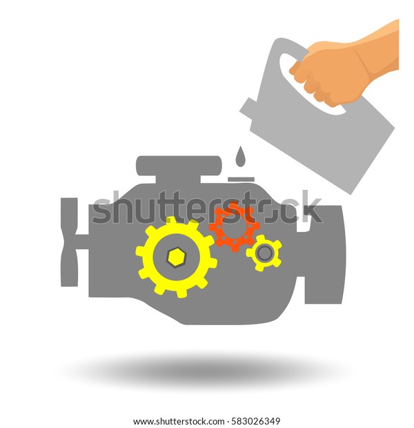 Car engine maintenance. Oil changing\
in car repair station. Engine flat vector\
illustration.