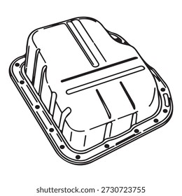 Ícone da bandeja do óleo do motor do carro: Vetor de arte da linha do reservatório do reservatório do reservatório automotivo