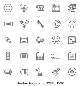 Car Engine outline icons set. linear style symbols collection, line signs pack. vector graphics. Set includes icons as Gear, Belt drive, Car exhaust manifold, radiator