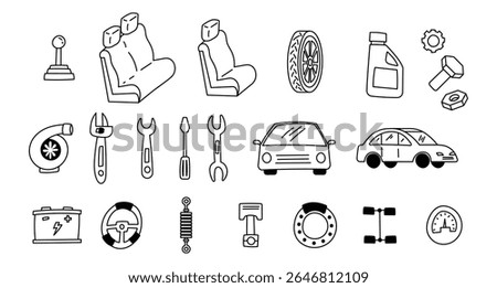 car engine parts doodle hand drawing icon	