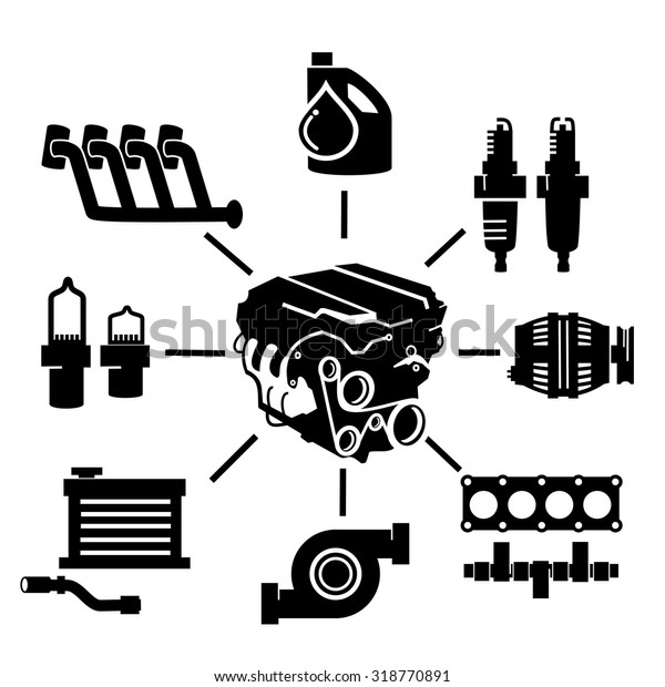 Car Engine Parts Icons Stock Vector Royalty Free