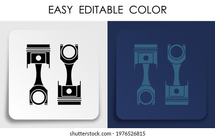 car engine piston icon on paper square sticker with shadow. Engine operation, oil change, car service inspection in workshop. Vector