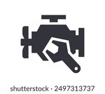 Car engine repair icon. Black vector illustration on white background.