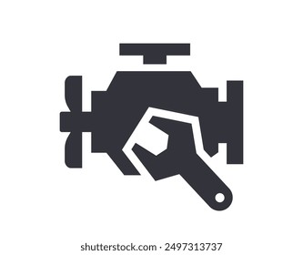 Icono de reparación de motor de coche. Ilustración vectorial negra sobre fondo blanco.