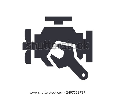 Car engine repair icon. Black vector illustration on white background.