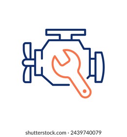 Car engine repair icon. Vector illustration. Editable stroke.