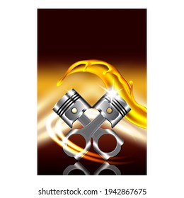 Car Engine Repair Service Advertise Poster Vector. Engine Metallic Piston Automobile Detail On Creative Promotional Banner. Machine Motor Cylinder Iron Part. Template Realistic 3d Illustration
