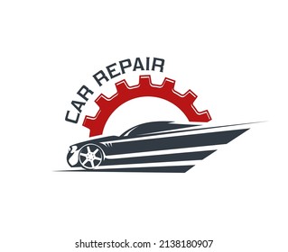 Car engine repair service icon of auto mechanic garage and automotive maintenance, vector symbol. Car repair center and fix station or vehicle fix center, motor gear and engine reparation workshop