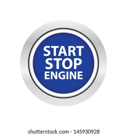 Car engine start and stop button with blue and border metal,blue textured background, Vector illustration