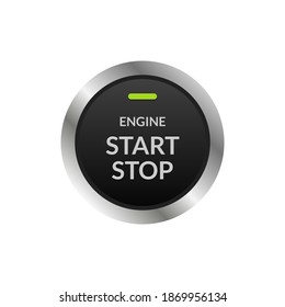 Car engine start stop button ignition. Push circle button engine stop start quality