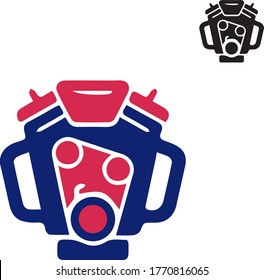 car engine symbol, stylized vector silhouette of automobile motor