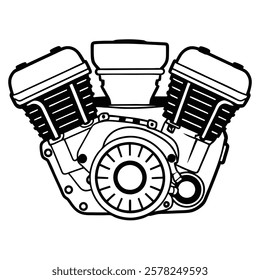 car engine symbol, stylized vector silhouette of automobile motor