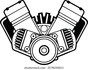 car engine symbol, stylized vector silhouette of automobile motor