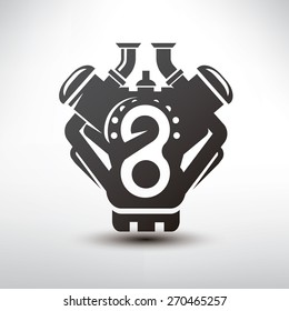 car engine symbol, stylized vector silhouette of automobile motor