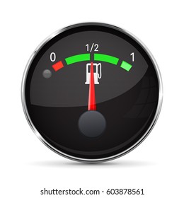 Car engine temperature black gauge. Normal. With metal frame. Vector 3d illustration isolated on white background