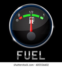 Car engine temperature black gauge. Normal. With metal frame. Vector 3d illustration on black background
