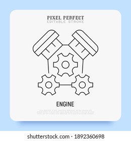 Car engine thin line icon. Pixel perfect, editable stroke. Vector illustration.