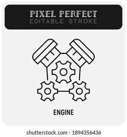 Car engine thin line icon. Pixel perfect, editable stroke. Vector illustration.