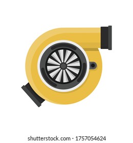El motor del automóvil turbo de estilo plano aislado en blanco. Vector de concepto de objeto industrial para su trabajo de diseño, presentación, sitio web u otros.