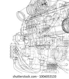 Car engine. Vector EPS10 format, rendering of 3d
