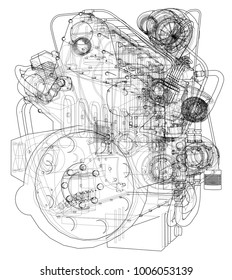 Car engine. Vector EPS10 format, rendering of 3d