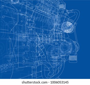 Car engine. Vector EPS10 format, rendering of 3d