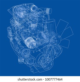 Car engine. Vector EPS10 format, rendering of 3d