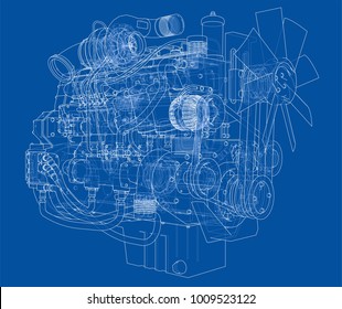 Car engine. Vector EPS10 format, rendering of 3d