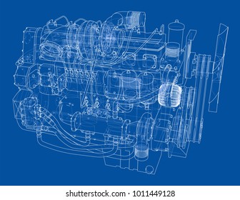 Car engine. Vector EPS10 format, rendering of 3d