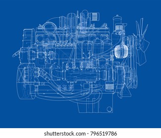 Car engine. Vector EPS10 format, rendering of 3d