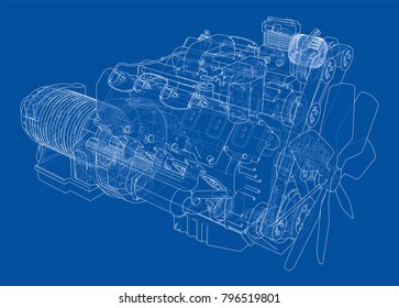 Car engine. Vector EPS10 format, rendering of 3d