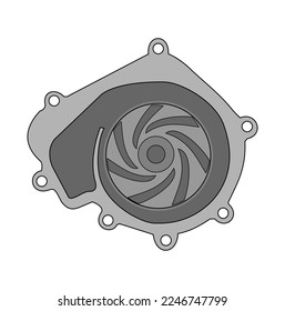 Car engine water pump, vector line on white background