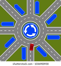 car enters the traffic square representing the concept of a strategic dilemma choosing the right direction to go when facing multiple options.