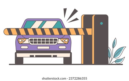 Car entrance entry system enter barrier gate access vehicle concept. Vector flat graphic design illustration