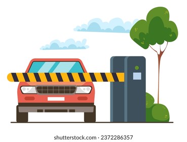 Car entrance entry system enter barrier gate access vehicle concept. Vector flat graphic design illustration