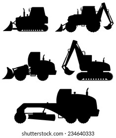 car equipment for construction work black silhouette vector illustration isolated on white background