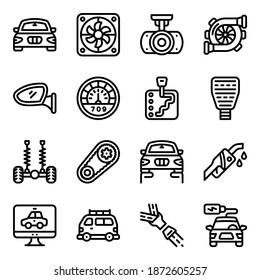 Car Equipment Icons in Modern Filled Style 