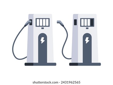 Estación de carga EV para coche. Vehículo eléctrico. Recarga del acumulador automático. Combustible alternativo. Ilustración de vector