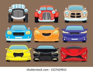 Car evolution vehicle set on brown background.