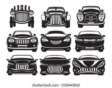 Car evolution vehicle set on white background.