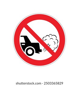 Anuncio de prohibición de escape de automóviles. No se permite el signo gráfico de la contaminación del coche aislado en el fondo blanco. Símbolo gráfico para el gas de escape de los neumáticos de coche de CO2. Ilustración vectorial Eps10