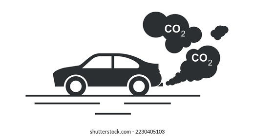 Car Exhaust CO2 Black Silhouette Icon. Environmental pollution concept. Vector illustration isolated on white background.