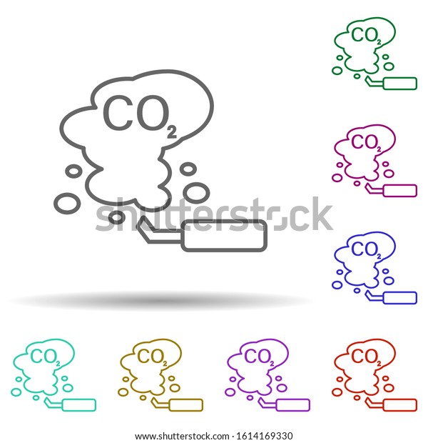 Car, exhaust co2, smoke,\
cloud in multi color style in multi color style icon. Simple thin\
line, outline vector of car harmful gases icons for ui and ux,\
website or mobile